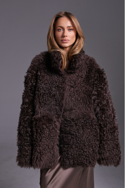 Dark chocolate double-sided sheepskin coat