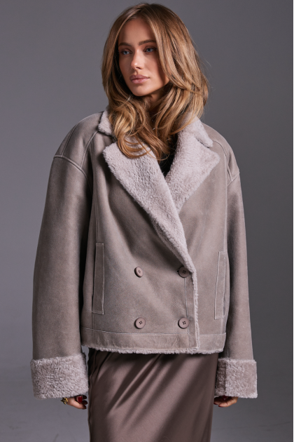 Double-sided gray sheepskin coat