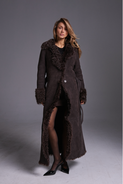 Suede long sheepskin coat