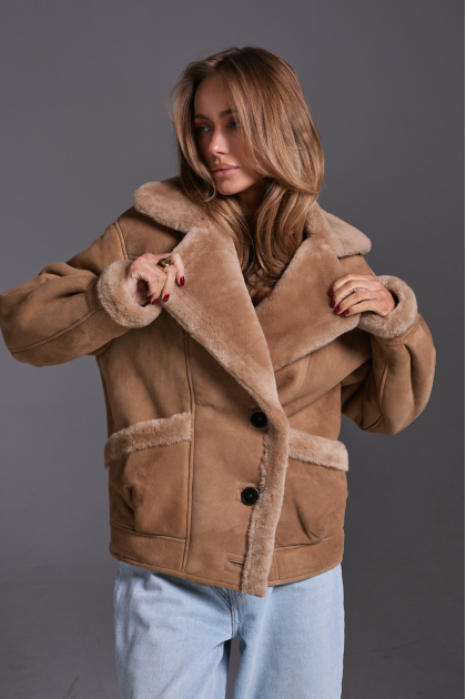 Stylish suede sheepskin coat