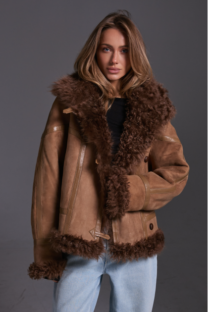 Reversible suede sheepskin coat