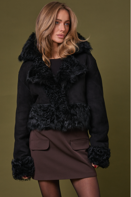 Black reversible suede sheepskin coat