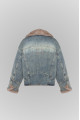Blue denim jacket with mink collar