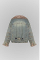 Blue denim jacket with mink collar in VINTAGE style