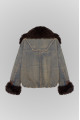 Blue denim jacket with fur decor in VINTAGE style