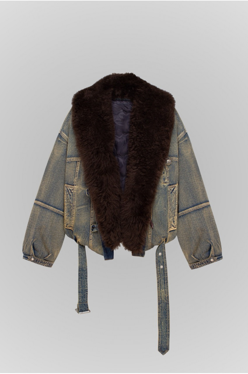 Denim jacket with fur decor in VINTAGE style