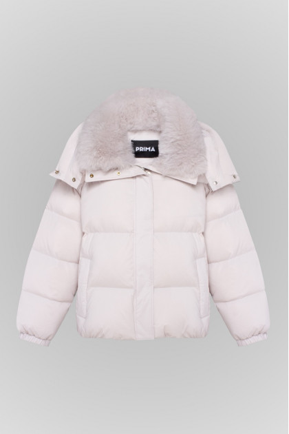 White down jacket with Kashmir goat fur