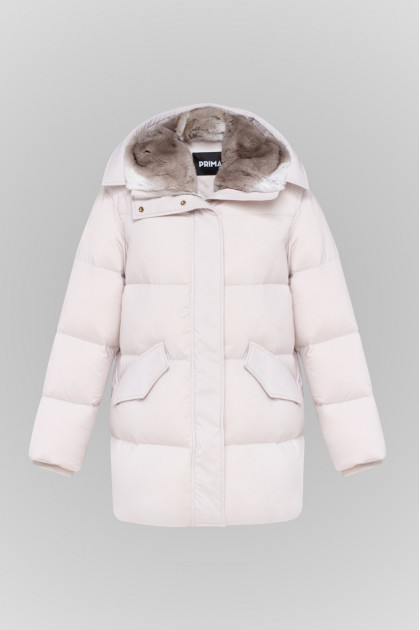 White down jacket with Rex rabbit fur trim