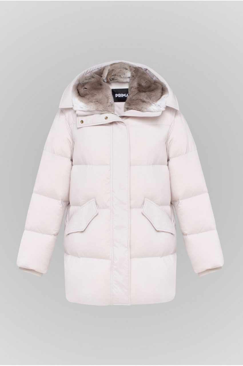 White down jacket with Rex rabbit fur trim