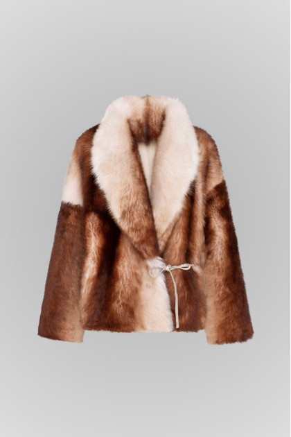 Cashmere lamb sheepskin coat with chocolate-beige transition