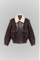 Dark chocolate leather jacket in VINTAGE style with fur collar