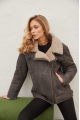 Women's sheepskin coat of gray color in vintage style