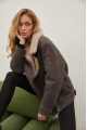 Women's sheepskin coat of gray color in vintage style