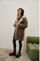 Women's sheepskin coat of gray color made of natural sheepskin in VINTAGE style