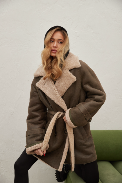 Gray sheepskin coat in VINTAGE style