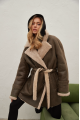 Women's sheepskin coat of gray color made of natural sheepskin in VINTAGE style