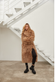 Long double-sided sheepskin coat made of natural sheepskin in brown color