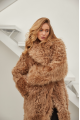 Long double-sided sheepskin coat made of natural sheepskin in brown color