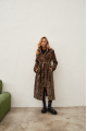 Long women's sheepskin coat made of natural sheepskin with a leopard print