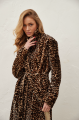 Long women's sheepskin coat made of natural sheepskin with a leopard print