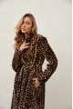 Long women's sheepskin coat made of natural sheepskin with a leopard print