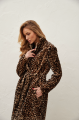 Long women's sheepskin coat made of natural sheepskin with a leopard print