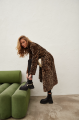 Long women's sheepskin coat made of natural sheepskin with a leopard print