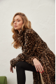 Long women's sheepskin coat made of natural sheepskin with a leopard print