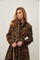 Long women's sheepskin coat made of natural sheepskin with a leopard print