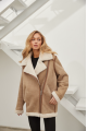 Women's sheepskin coat in VINTAGE style made of natural beige sheepskin