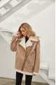 Women's sheepskin coat in VINTAGE style made of natural beige sheepskin