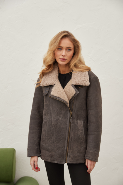 Gray sheepskin coat