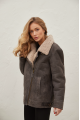 Women's sheepskin coat of gray color in vintage style