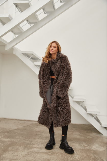 Coffee two-sided sheepskin coat