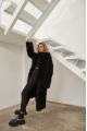 Long two-sided sheepskin coat made of black natural sheepskin