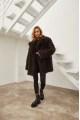 Women's double-sided sheepskin coat of chocolate color made of natural sheepskin