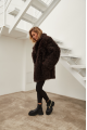 Women's double-sided sheepskin coat of chocolate color made of natural sheepskin