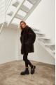 Women's double-sided sheepskin coat of chocolate color made of natural sheepskin