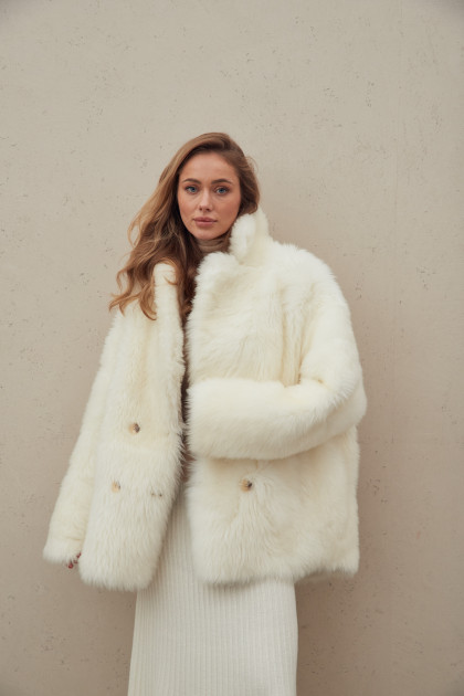 Two-sided white sheepskin coat