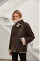 Stylish women's sheepskin coat of chocolate color made of natural sheepskin in VINTAGE style