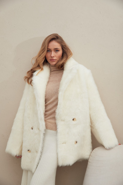 Double-sided white sheepskin coat