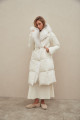 Women's long white down jacket with natural filler and fox fur decoration