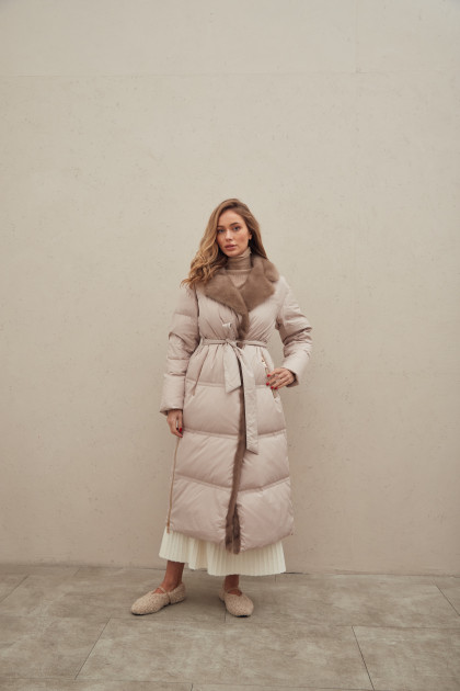 Long down jacket with mink fur