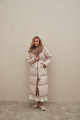 Long down jacket of beige color with mink fur and natural filler