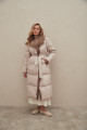 Long down jacket of beige color with mink fur and natural filler