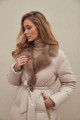 Long down jacket of beige color with mink fur and natural filler