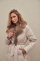 Long down jacket of beige color with mink fur and natural filler