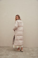 Long down jacket of beige color with mink fur and natural filler