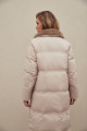 Long down jacket of beige color with mink fur and natural filler