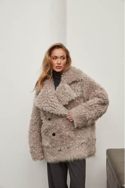 Two-sided gray sheepskin coat